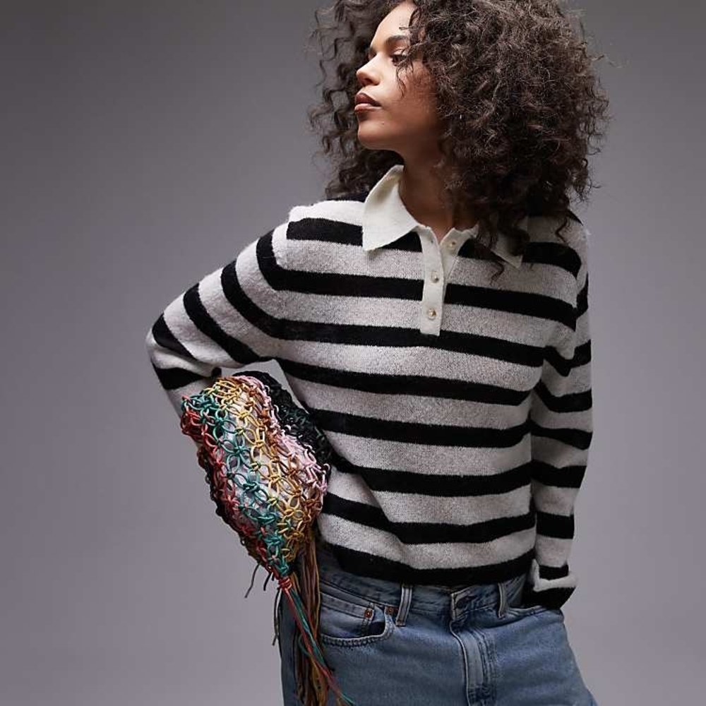 TOPSHOP Stripe Polo Sweater - NEW Medium